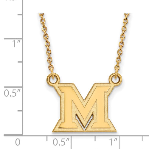10k Gold LogoArt Miami University Ohio Letter M Small Pendant 18 inch Necklace