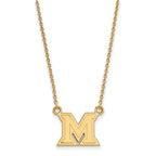 Sterling Silver Gold-plated LogoArt Miami University Ohio Letter M Small Pendant 18 inch Necklace