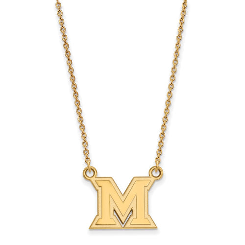 10k Gold LogoArt Miami University Ohio Letter M Small Pendant 18 inch Necklace