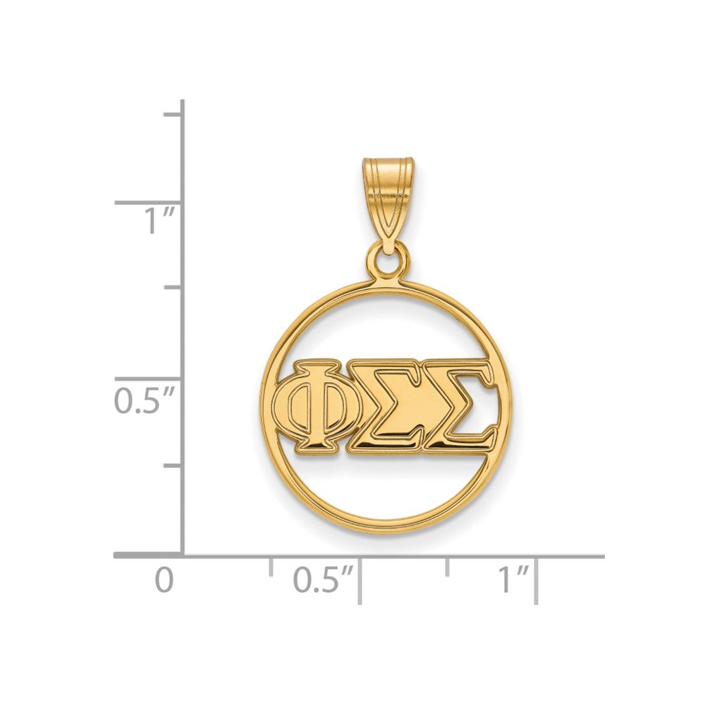 Sterling Silver Gold-plated LogoArt Phi Sigma Sigma Sorority Greek Letters Medium Circle Pendant