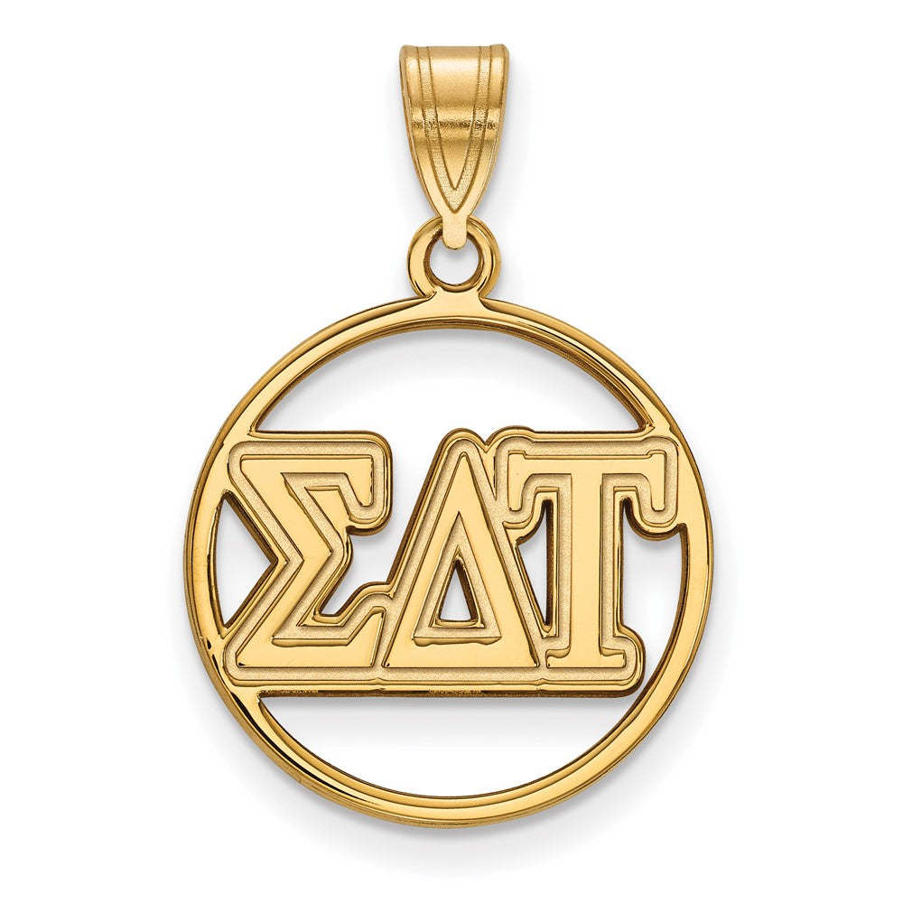 Sterling Silver Gold-plated LogoArt Sigma Delta Tau Sorority Greek Letters Medium Circle Pendant