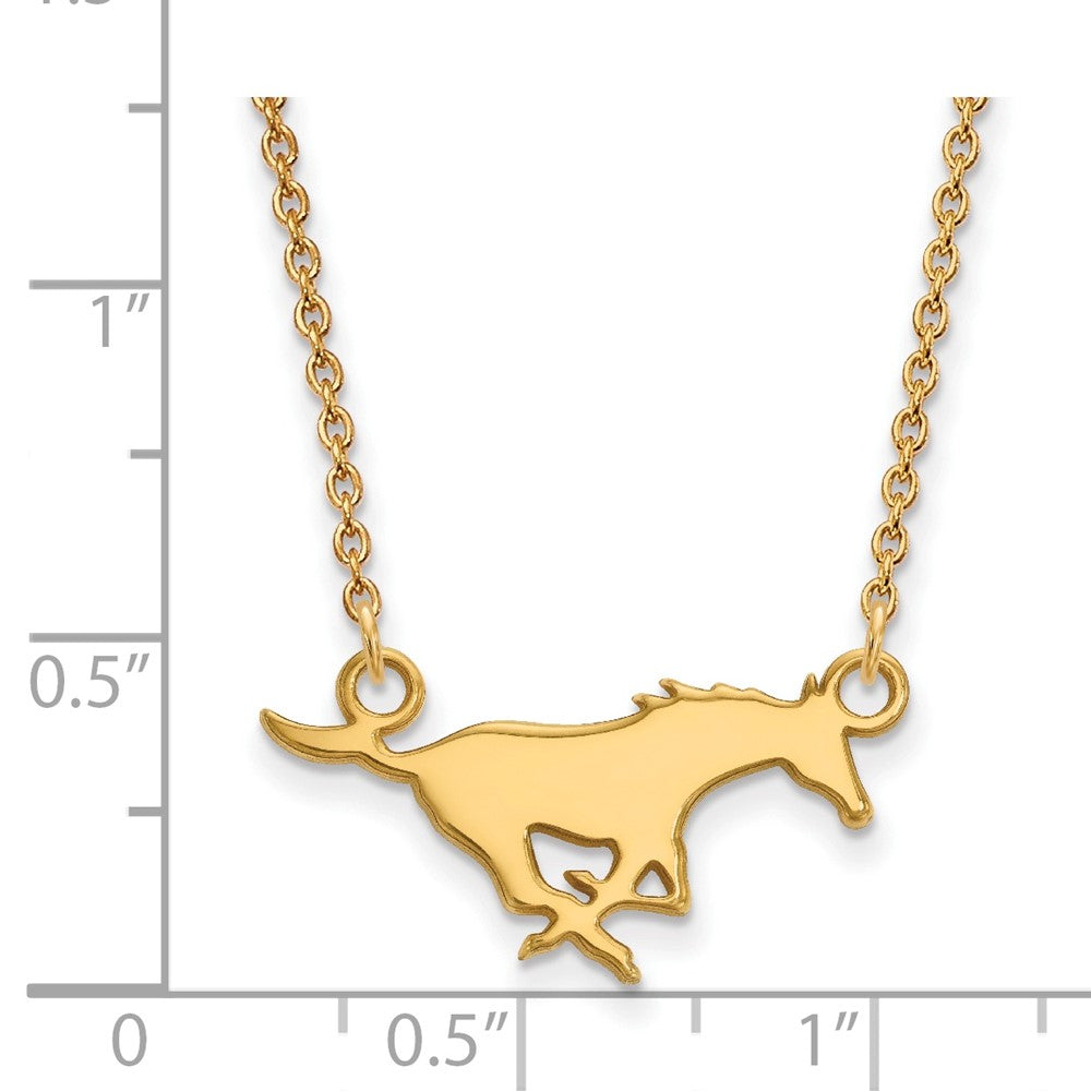 14k Gold LogoArt Southern Methodist University Mustang Small Pendant 18 inch Necklace