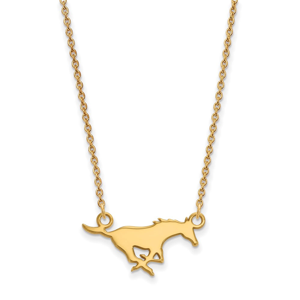 Sterling Silver Gold-plated LogoArt Southern Methodist University Mustang Small Pendant 18 inch Necklace