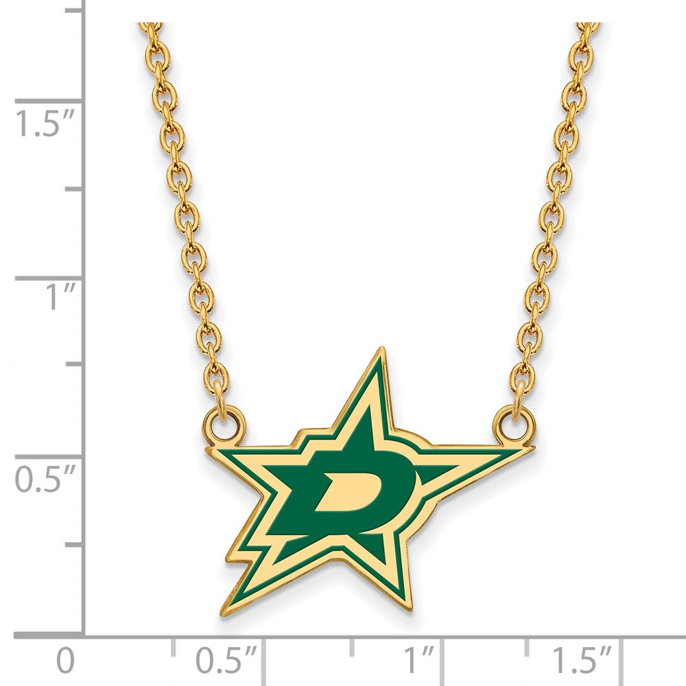Sterling Silver Gold-plated NHL LogoArt Dallas Stars Large Enameled Pendant 18 inch Necklace