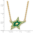 Sterling Silver Gold-plated NHL LogoArt Dallas Stars Large Enameled Pendant 18 inch Necklace