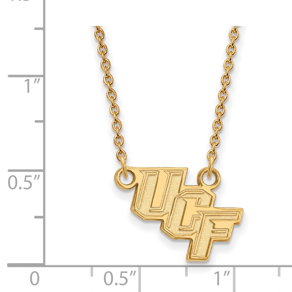 Sterling Silver Gold-plated LogoArt University of Central Florida U-C-F Small Pendant 18 inch Necklace