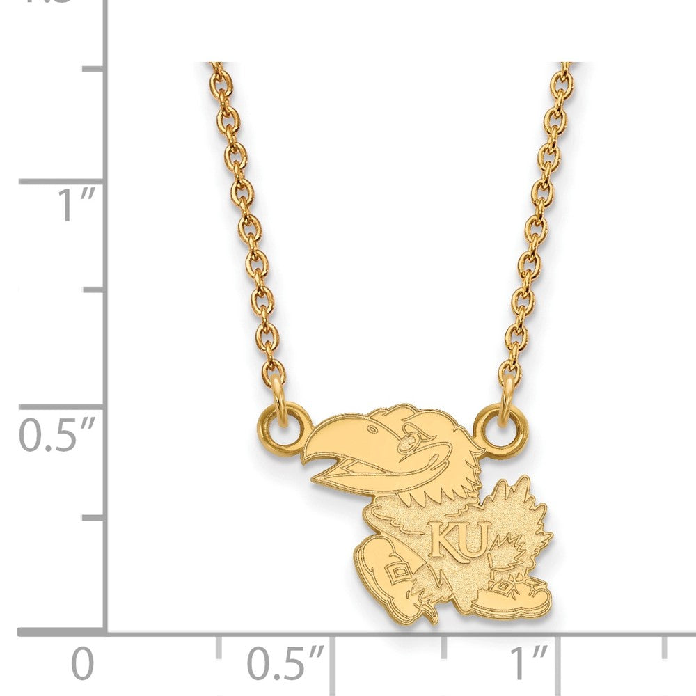 14k Gold LogoArt University of Kansas Jayhawk Small Pendant 18 inch Necklace