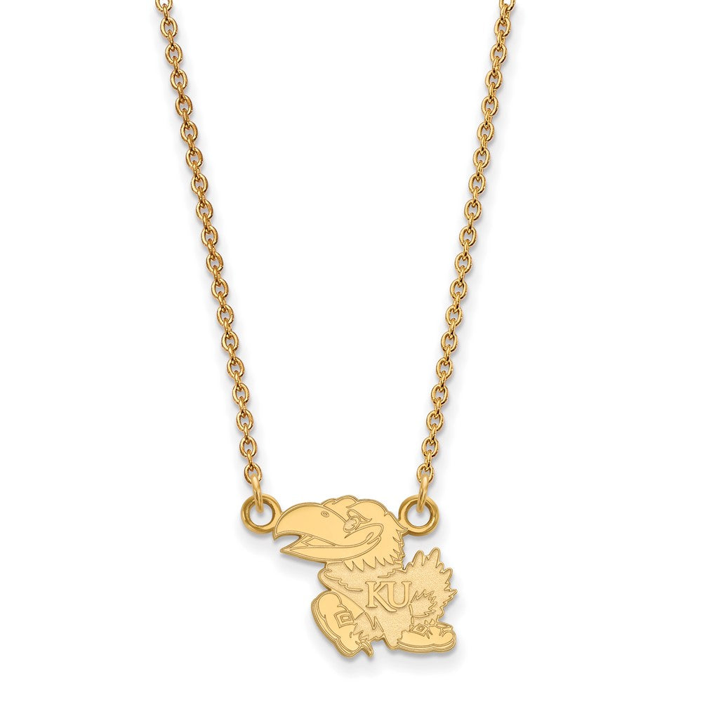 14k Gold LogoArt University of Kansas Jayhawk Small Pendant 18 inch Necklace