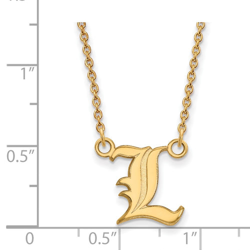 10k Gold LogoArt University of Louisville Letter L Small Pendant 18 inch Necklace
