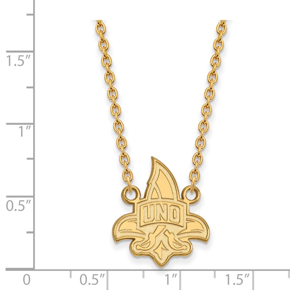 Sterling Silver Gold-plated LogoArt University of New Orleans U-N-O Large Pendant 18 inch Necklace