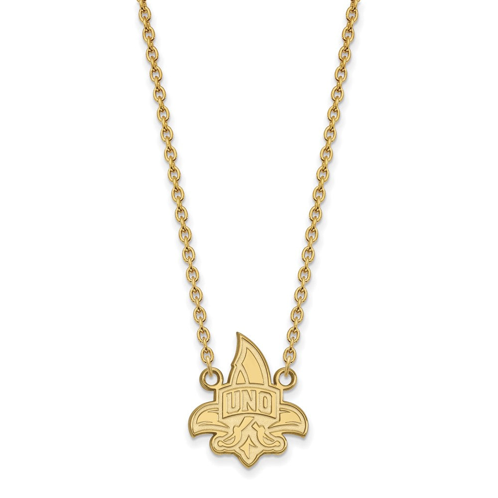 Sterling Silver Gold-plated LogoArt University of New Orleans U-N-O Large Pendant 18 inch Necklace