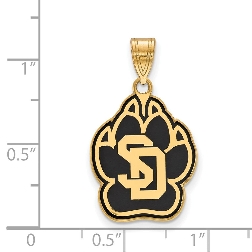 Sterling Silver Gold-plated LogoArt University of South Dakota Large Enameled Pendant