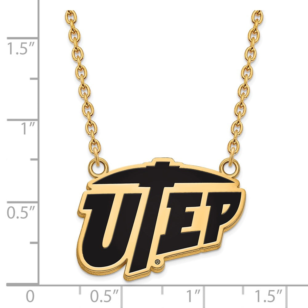 Sterling Silver Gold-plated LogoArt University of Texas at El Paso Large Enameled Pendant 18 inch Necklace