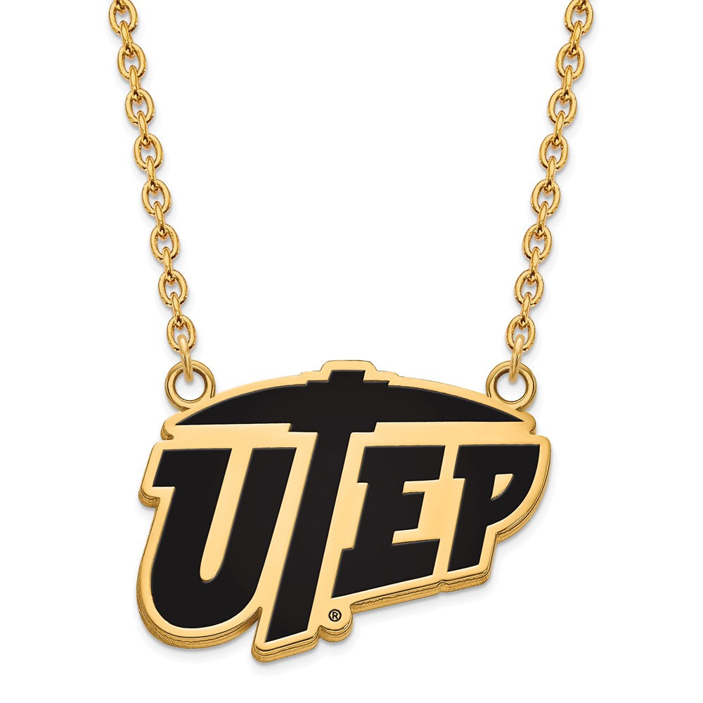 Sterling Silver Gold-plated LogoArt University of Texas at El Paso Large Enameled Pendant 18 inch Necklace