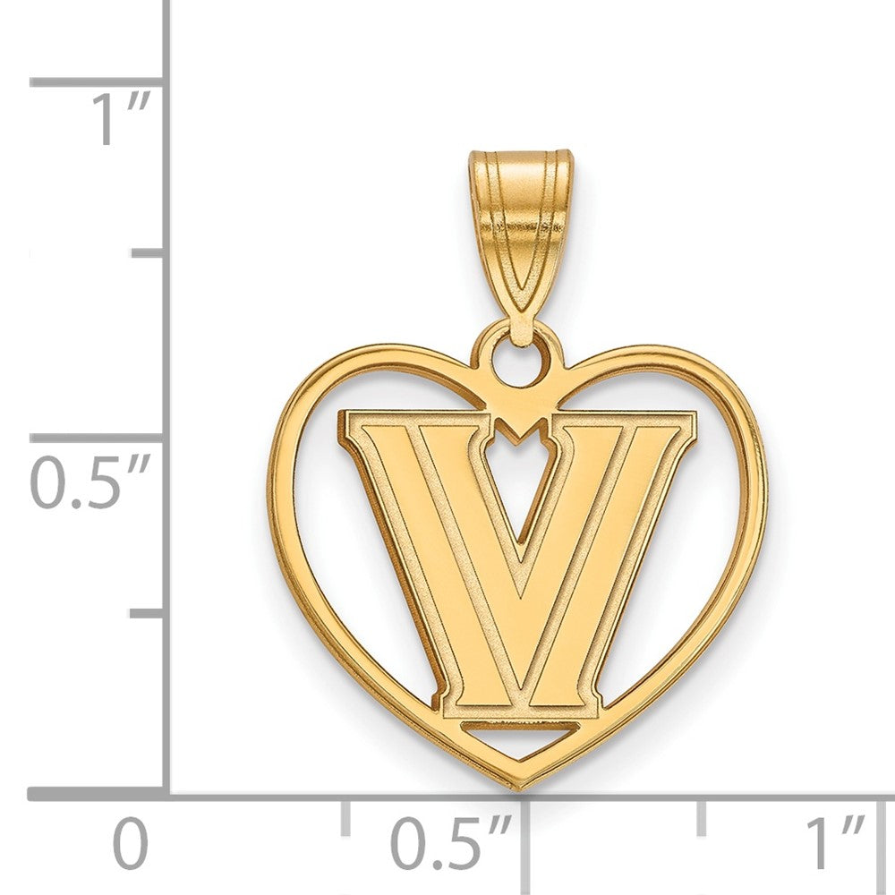 Sterling Silver Gold-plated LogoArt Villanova University Letter V Heart Pendant