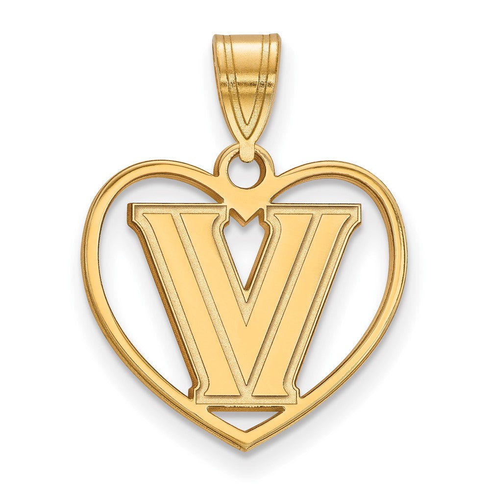Sterling Silver Gold-plated LogoArt Villanova University Letter V Heart Pendant