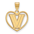 Sterling Silver Gold-plated LogoArt Villanova University Letter V Heart Pendant
