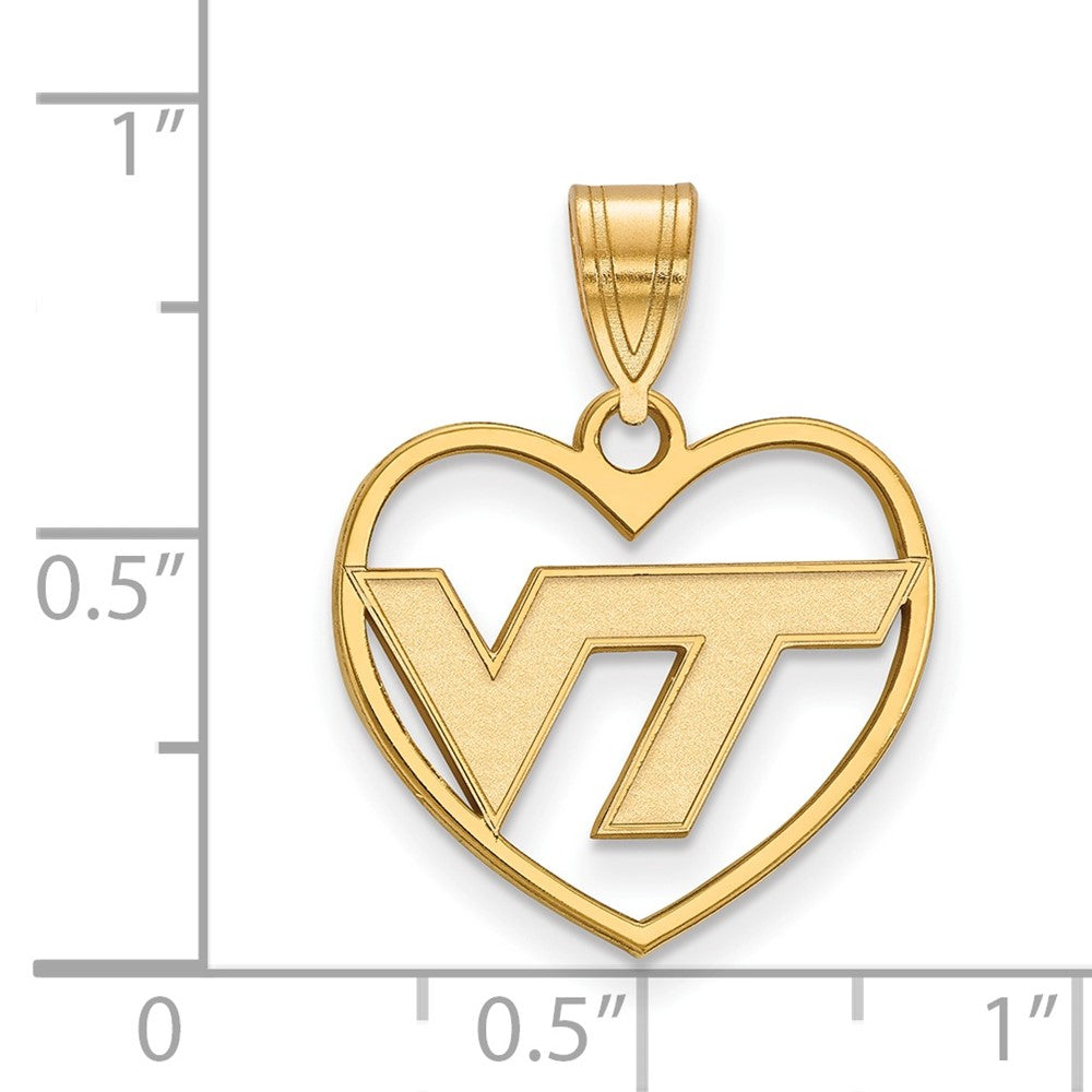 Sterling Silver Gold-plated LogoArt Virginia Tech V-T Heart Pendant