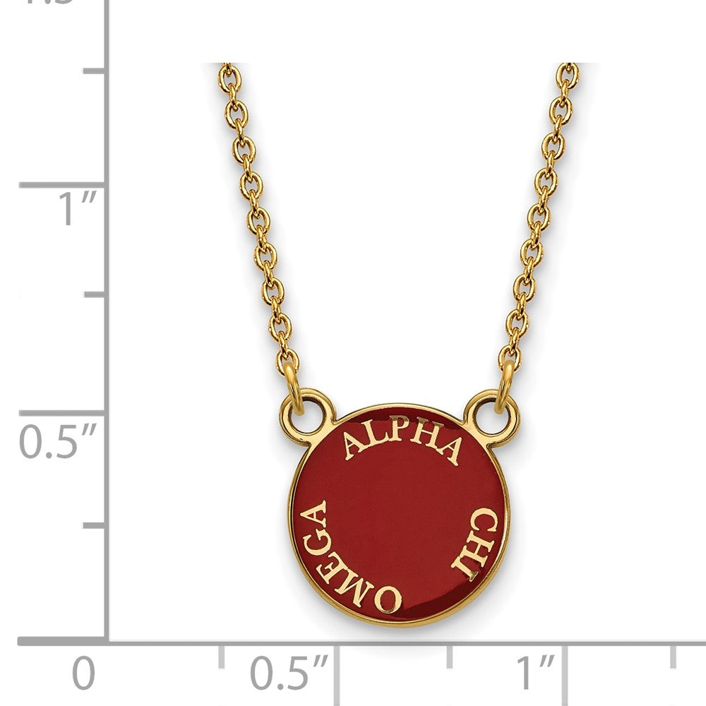 Sterling Silver Gold-plated LogoArt Alpha Chi Omega Sorority Text Small Color Enamel Pendant 18 inch Necklace