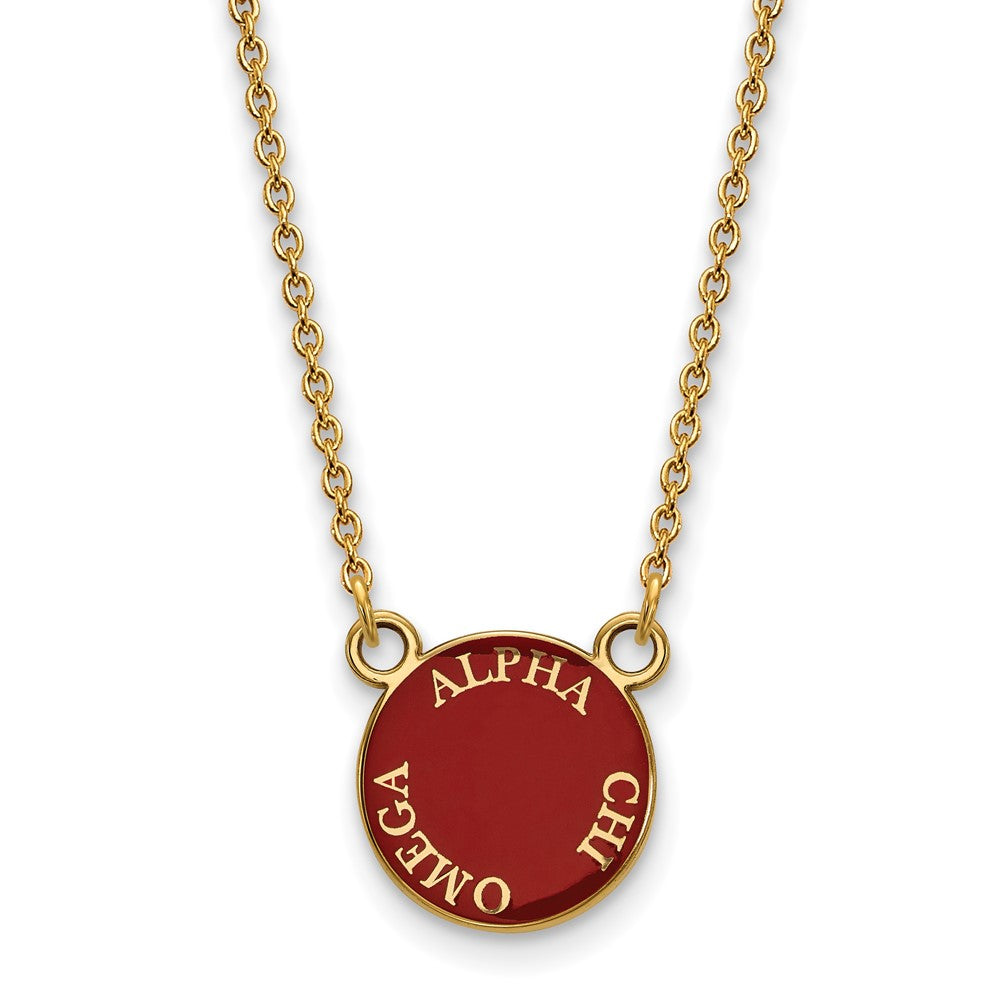 Sterling Silver Gold-plated LogoArt Alpha Chi Omega Sorority Text Small Color Enamel Pendant 18 inch Necklace