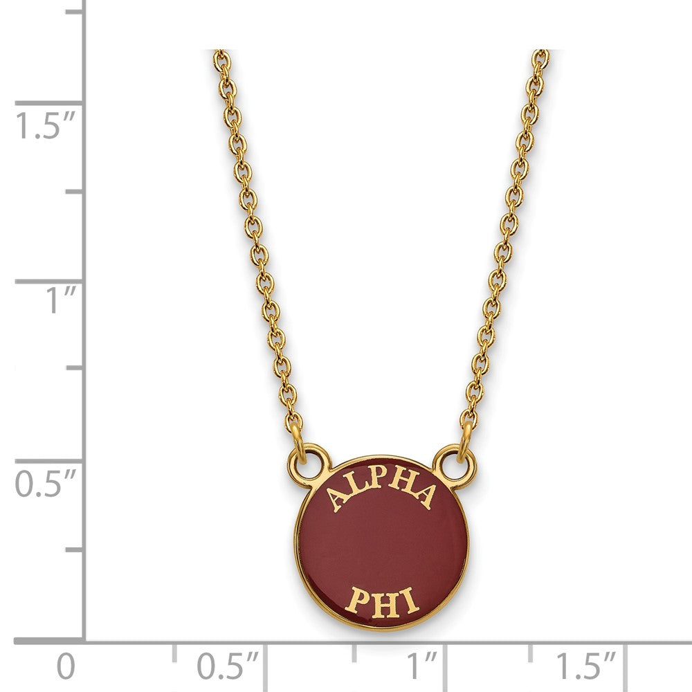 Sterling Silver Gold-plated LogoArt Alpha Phi Sorority Text Small Color Enamel Pendant 18 inch Necklace