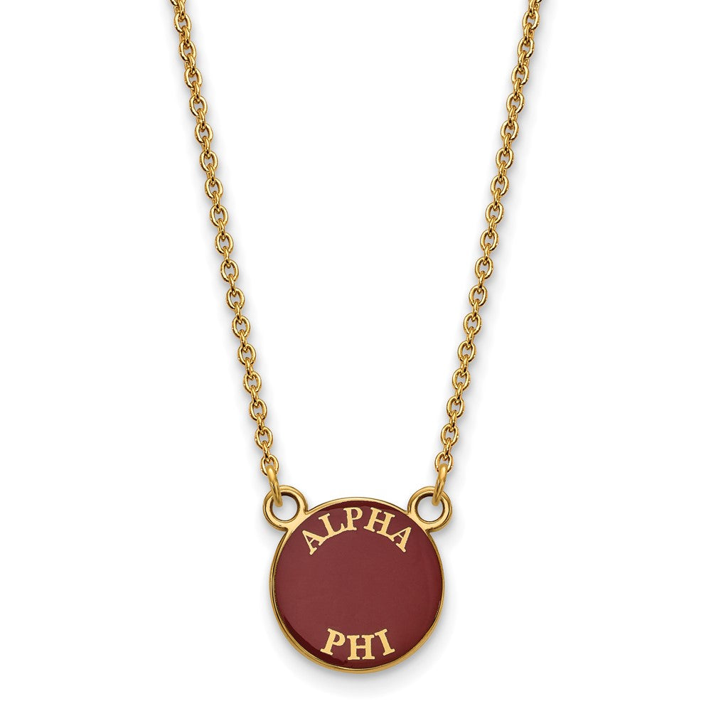 Sterling Silver Gold-plated LogoArt Alpha Phi Sorority Text Small Color Enamel Pendant 18 inch Necklace