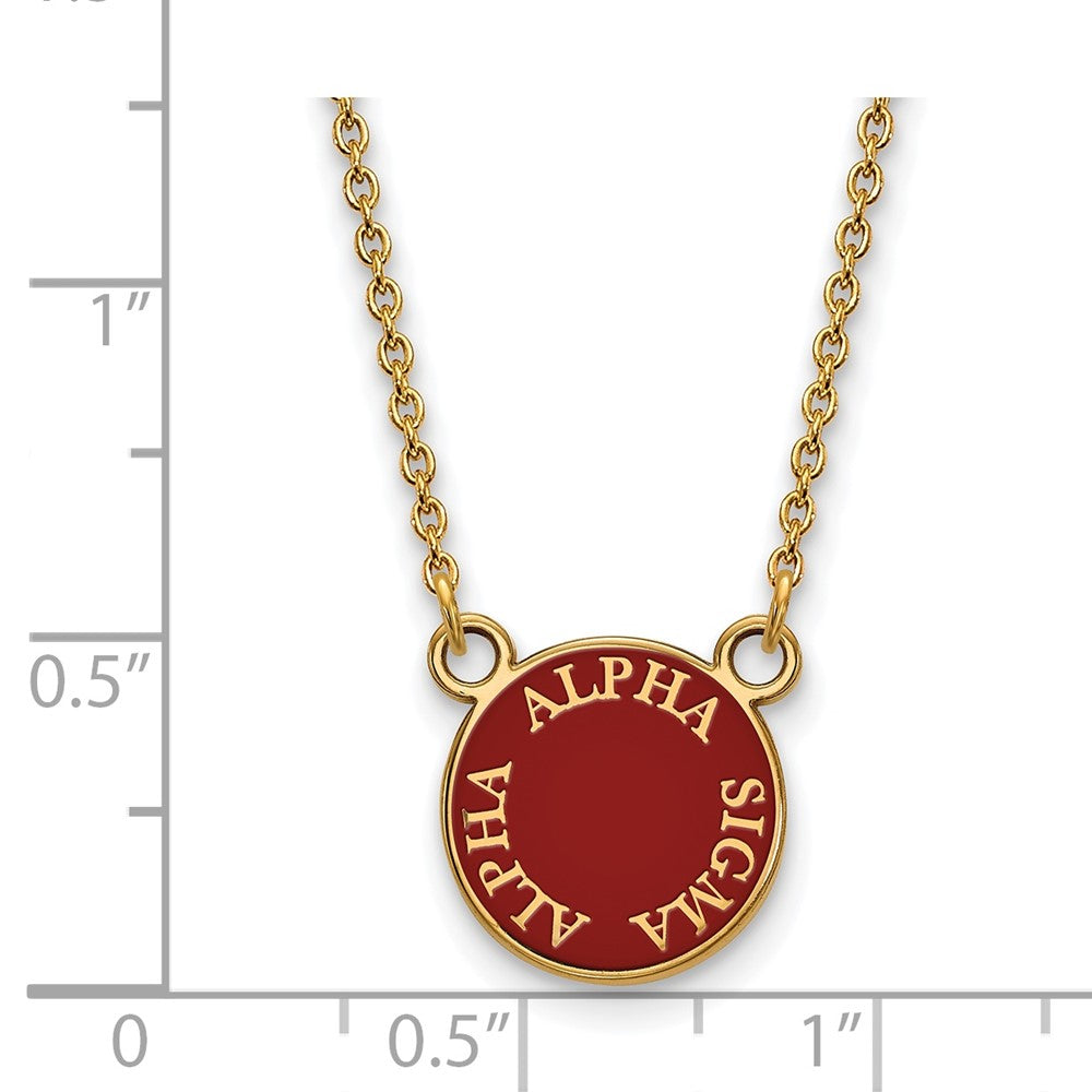 Sterling Silver Gold-plated LogoArt Alpha Sigma Alpha Sorority Text Small Color Enamel Pendant 18 inch Necklace