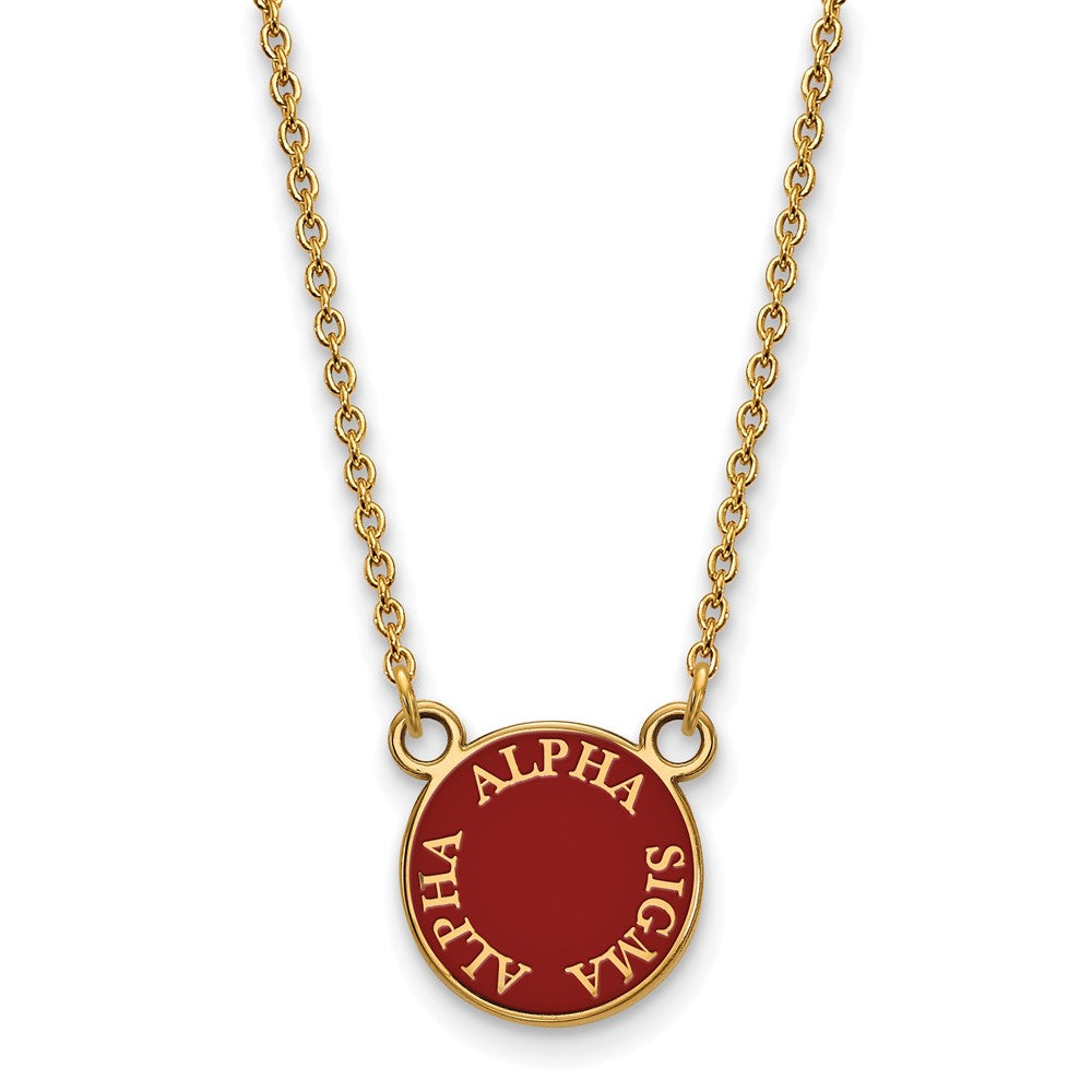 Sterling Silver Gold-plated LogoArt Alpha Sigma Alpha Sorority Text Small Color Enamel Pendant 18 inch Necklace