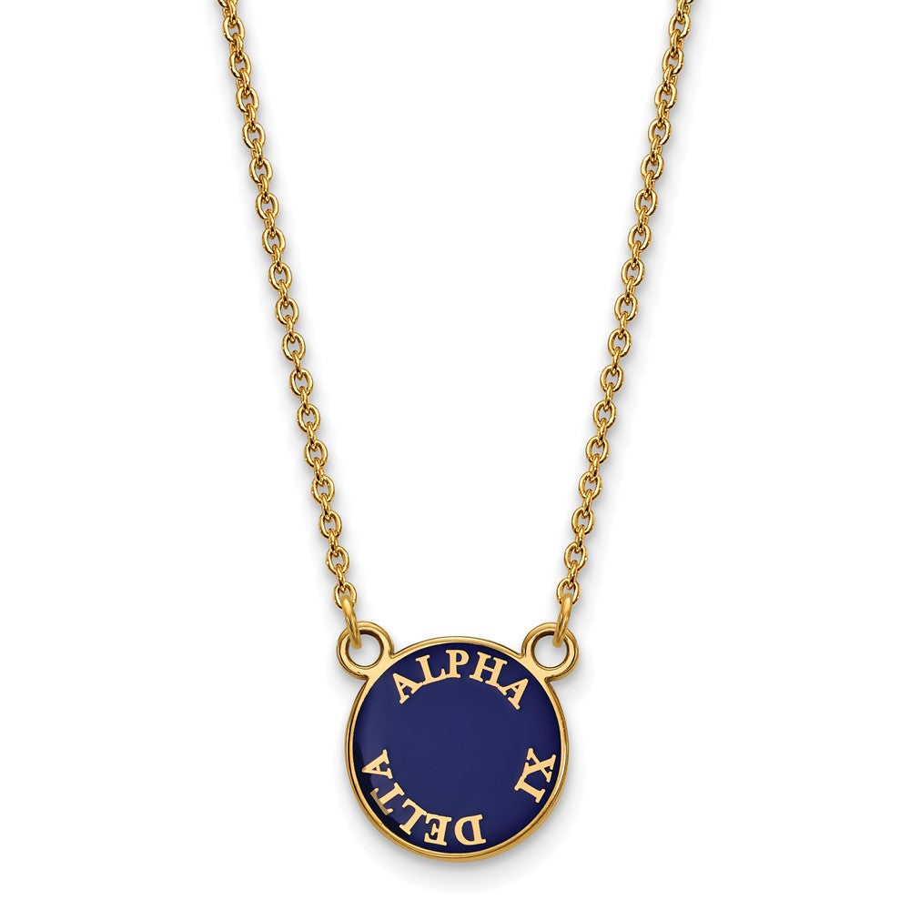 Sterling Silver Gold-plated LogoArt Alpha Xi Delta Sorority Text Small Color Enamel Pendant 18 inch Necklace