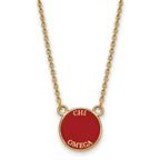 Sterling Silver Gold-plated LogoArt Chi Omega Extra Sorority Text Small Color Enamel Pendant 18 inch Necklace