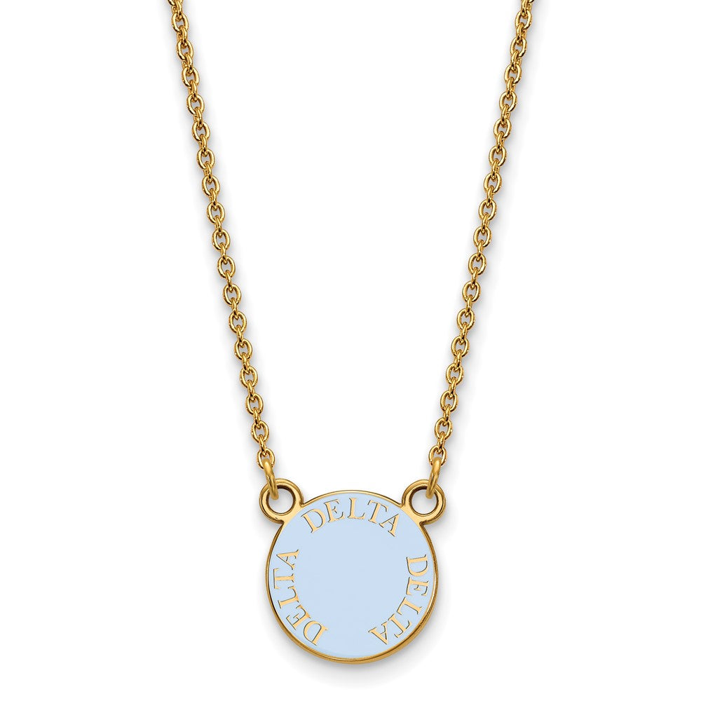 Sterling Silver Gold-plated LogoArt Delta Delta Delta Sorority Text Small Color Enamel Pendant 18 inch Necklace