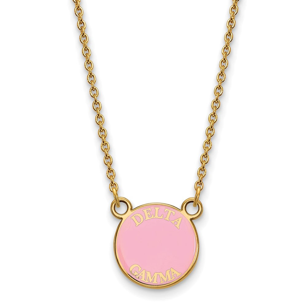 Sterling Silver Gold-plated LogoArt Delta Gamma Sorority Text Small Color Enamel Pendant 18 inch Necklace
