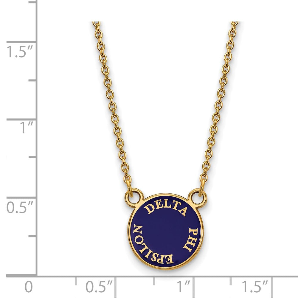 Sterling Silver Gold-plated LogoArt Delta Phi Epsilon Sorority Text Small Color Enamel Pendant 18 inch Necklace