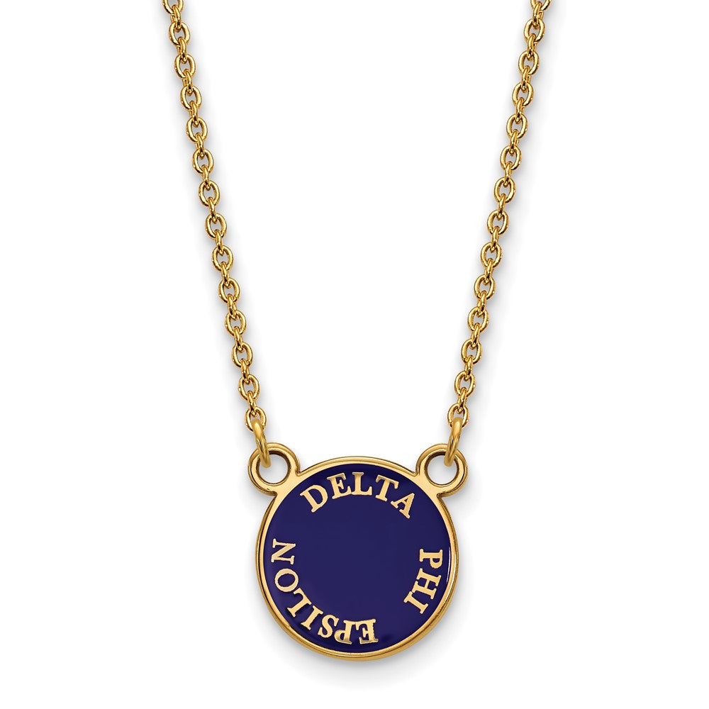 Sterling Silver Gold-plated LogoArt Delta Phi Epsilon Sorority Text Small Color Enamel Pendant 18 inch Necklace