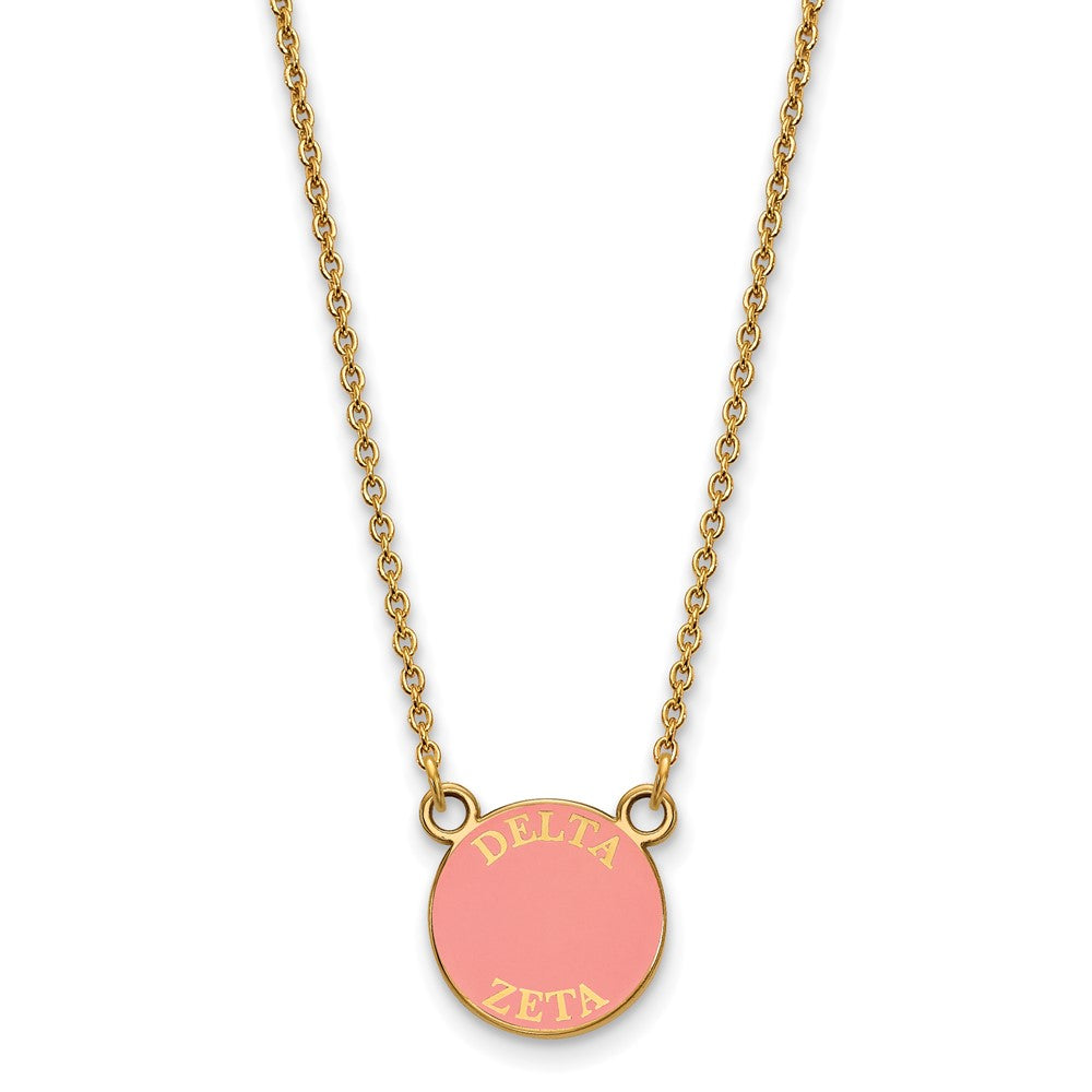 Sterling Silver Gold-plated LogoArt Delta Zeta Sorority Text Small Color Enamel Pendant 18 inch Necklace