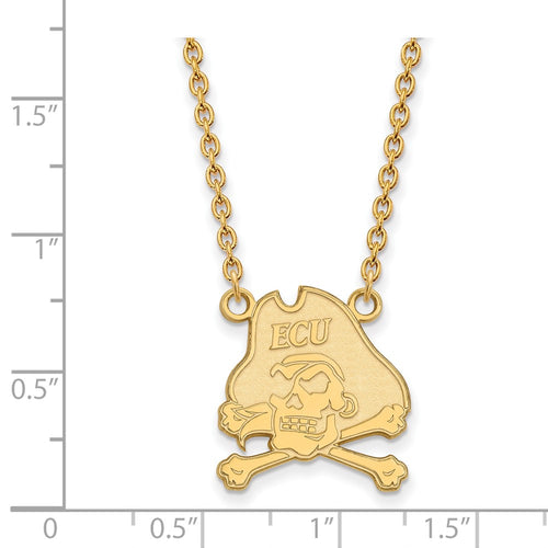 10k Gold LogoArt East Carolina University Pirate Large Pendant 18 inch Necklace