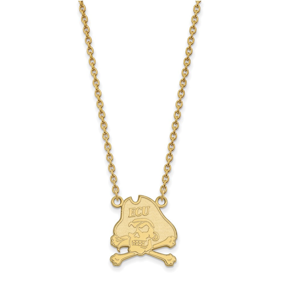 10k Gold LogoArt East Carolina University Pirate Large Pendant 18 inch Necklace