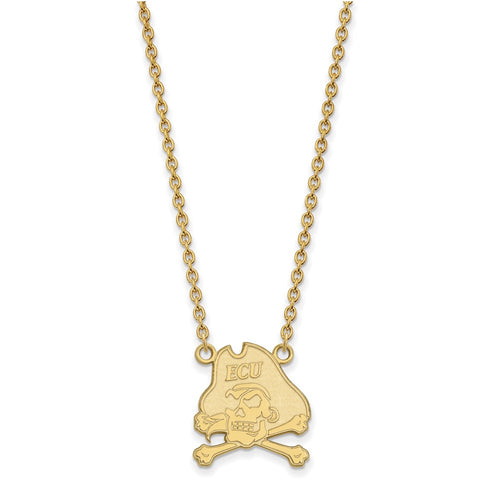 10k Gold LogoArt East Carolina University Pirate Large Pendant 18 inch Necklace
