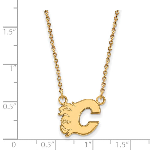 10k Gold NHL LogoArt Calgary Flames Letter C Small Pendant 18 inch Necklace