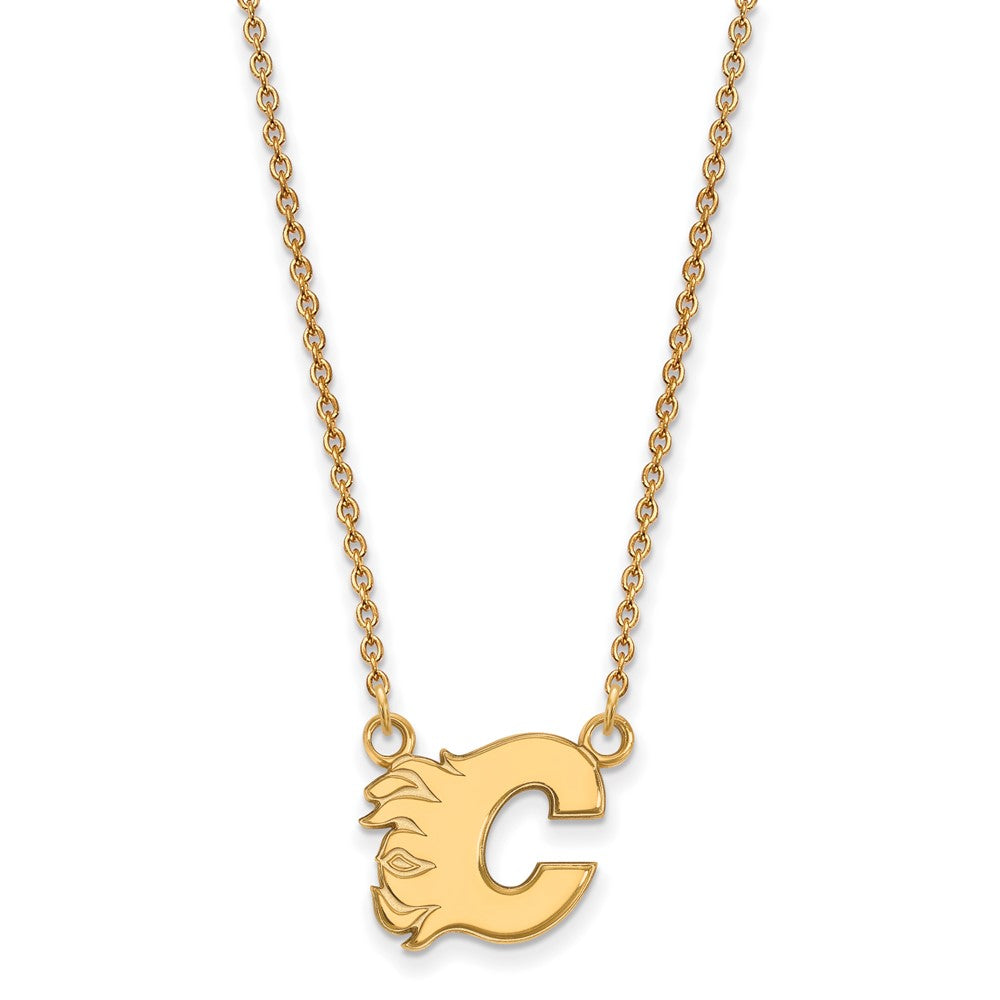 10k Gold NHL LogoArt Calgary Flames Letter C Small Pendant 18 inch Necklace