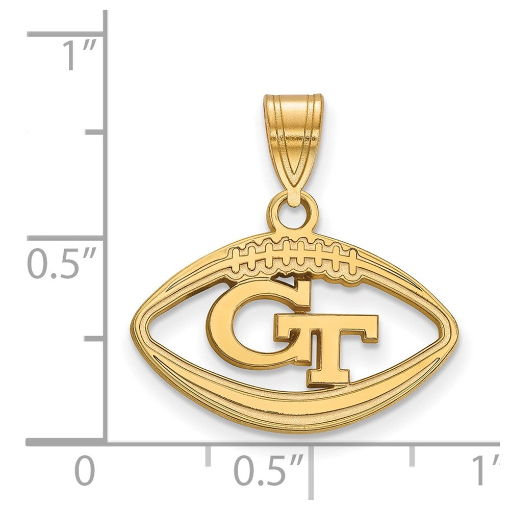 Sterling Silver Gold-plated LogoArt Georgia Institute of Technology G-T Football Pendant