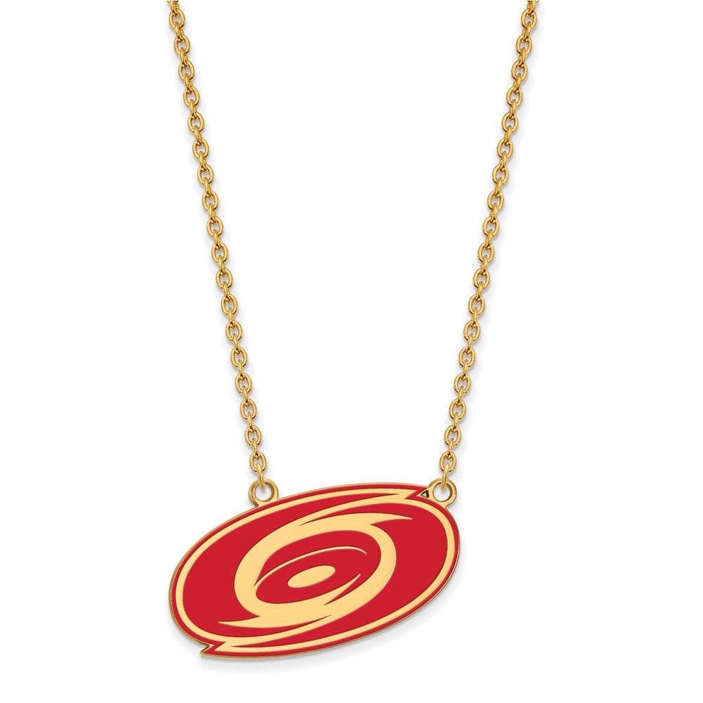 Sterling Silver Gold-plated NHL LogoArt Carolina Hurricanes Large Enameled Pendant 18 inch Necklace