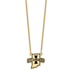Sterling Silver Gold-plated LogoArt Indiana State University Sycamores Large Enameled Pendant 18 inch Necklace