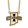 Sterling Silver Gold-plated LogoArt Indiana State University Sycamores Large Enameled Pendant 18 inch Necklace