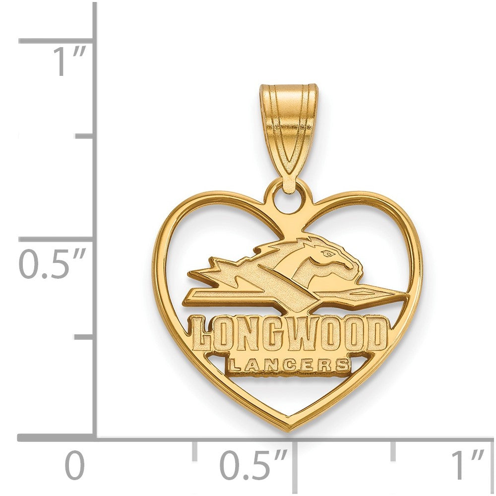 Sterling Silver Gold-plated LogoArt Longwood University Lancers Heart Pendant