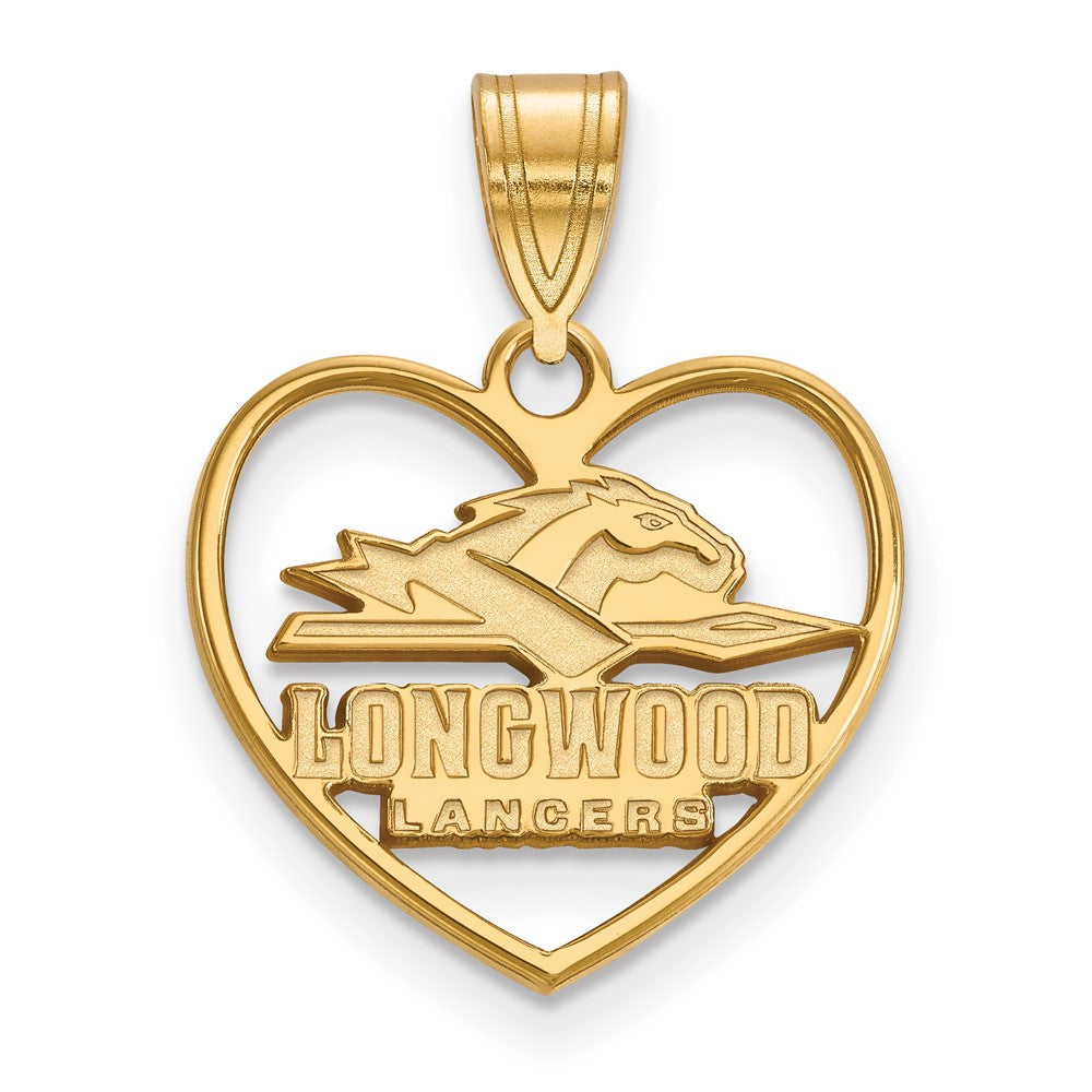 Sterling Silver Gold-plated LogoArt Longwood University Lancers Heart Pendant