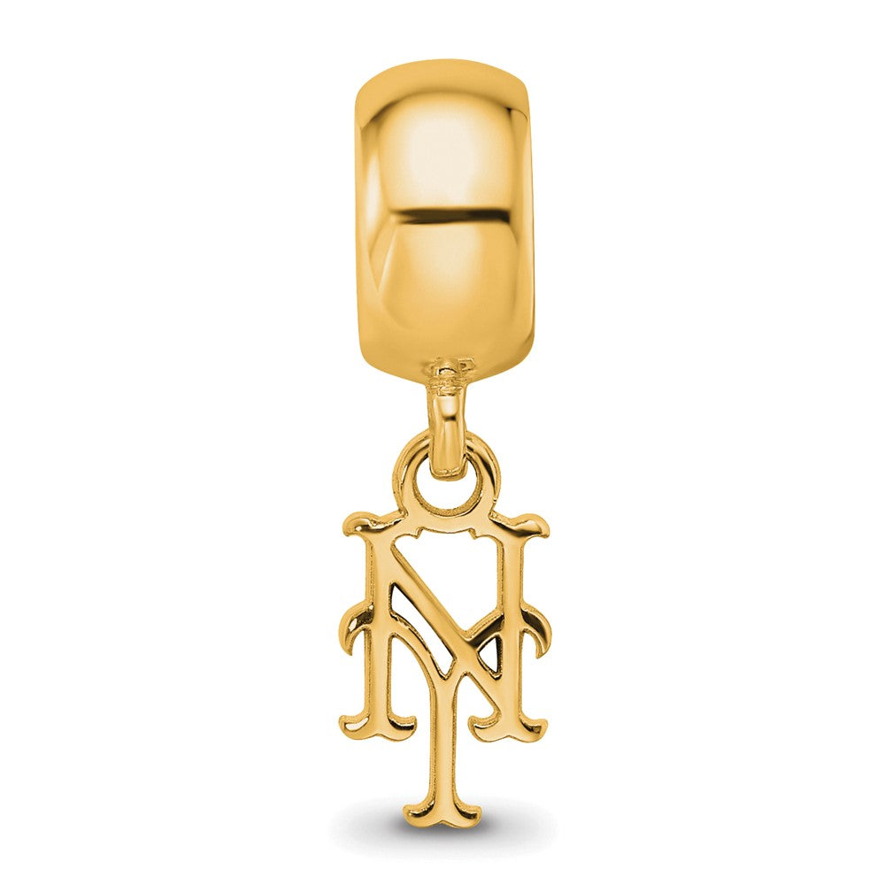Sterling Silver Gold Plated Major League Baseball LogoArt New York Mets N-Y Dangle Bead