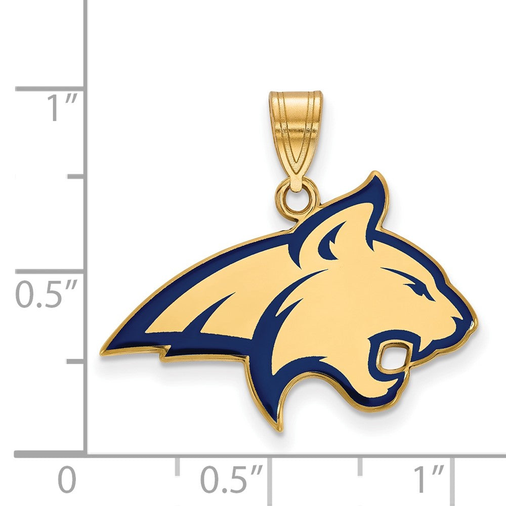 Sterling Silver Gold-plated LogoArt Montana State University Bobcat Large Enameled Pendant