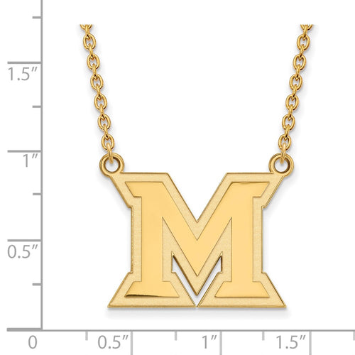 10k Gold LogoArt Miami University Ohio Letter M Large Pendant 18 inch Necklace