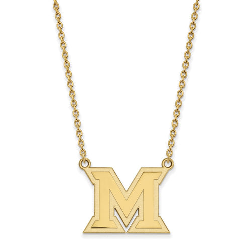10k Gold LogoArt Miami University Ohio Letter M Large Pendant 18 inch Necklace